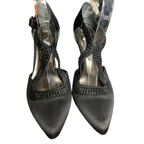 Nina Black Satin Pump w/ Rhinestones Ladies Closed Toe Satin Stilettos Size 8 - Picture 6 of 16